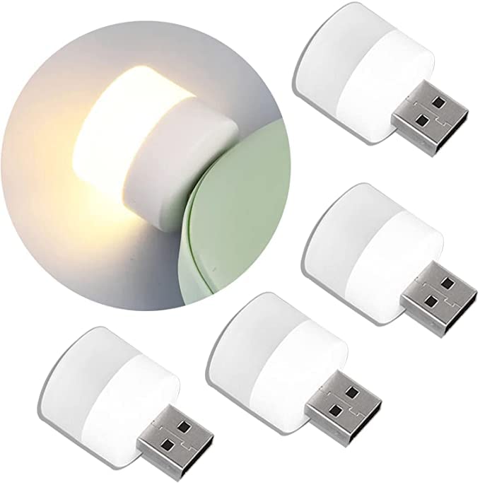 Linwnil USB Plug Lamp Computer Mobile Power Charging USB Small Book Lamps LED Eye Protection Reading Light Small Round Light Night Light(4 Warm Light) 4 Warm Light