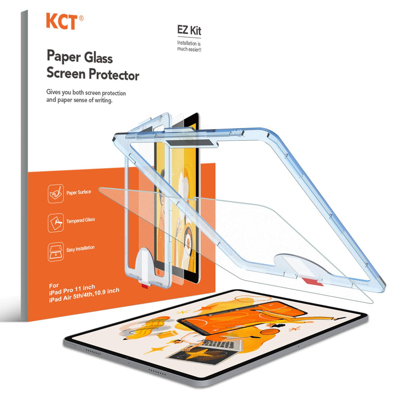 KCT Paperfeel Tempered Glass Screen Protector Compatible with iPad Pro 11 inch (2022&2021&2020&2018) / iPad Air 5th/4th (10.9 inch, 2022/2020) Draw as Paper with Matte surface, EZ Kit