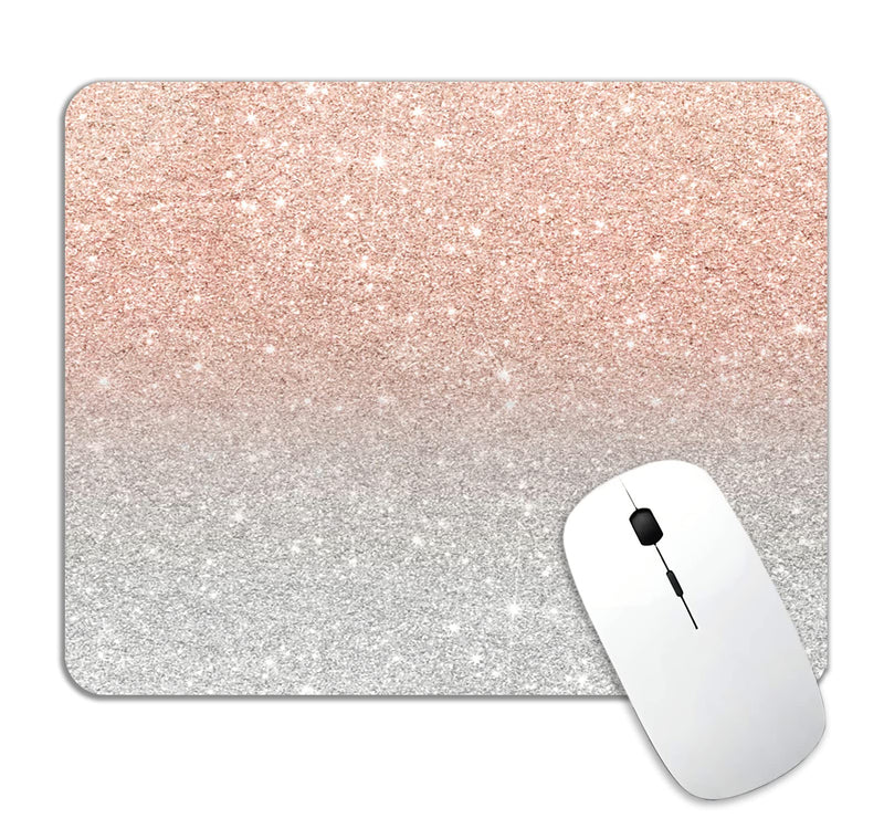 LTHAOGUO Mouse pad, Trendy Rose Gold Glitter Ombre Silver Waterproof Non-Slip Rubber Mousepad, Laptop Office Computer Decor Cute Desk Accessories Customized Design and Rose Gold and Silver Glitter Ombre