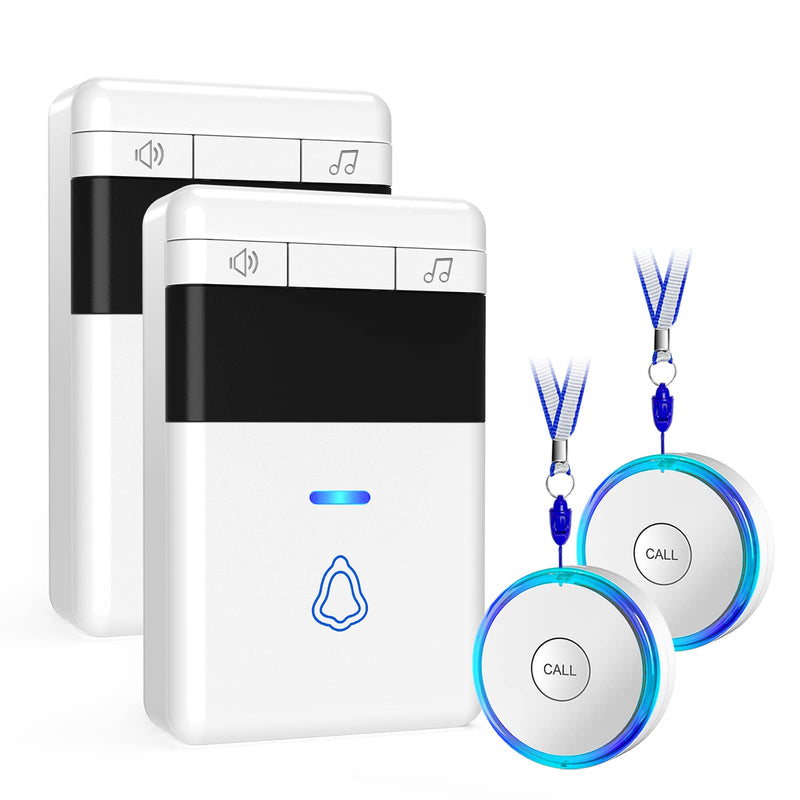 Wireless Caregiver Pager, Emergency Panic Call Button, Medical Alert Systems with 2-SOS Buttons and 2-Pagers for Seniors/Elderly at Home, 500+ ft Range Nurse Calling & Patient Assistance Alert 2 call buttons + 2 receivers