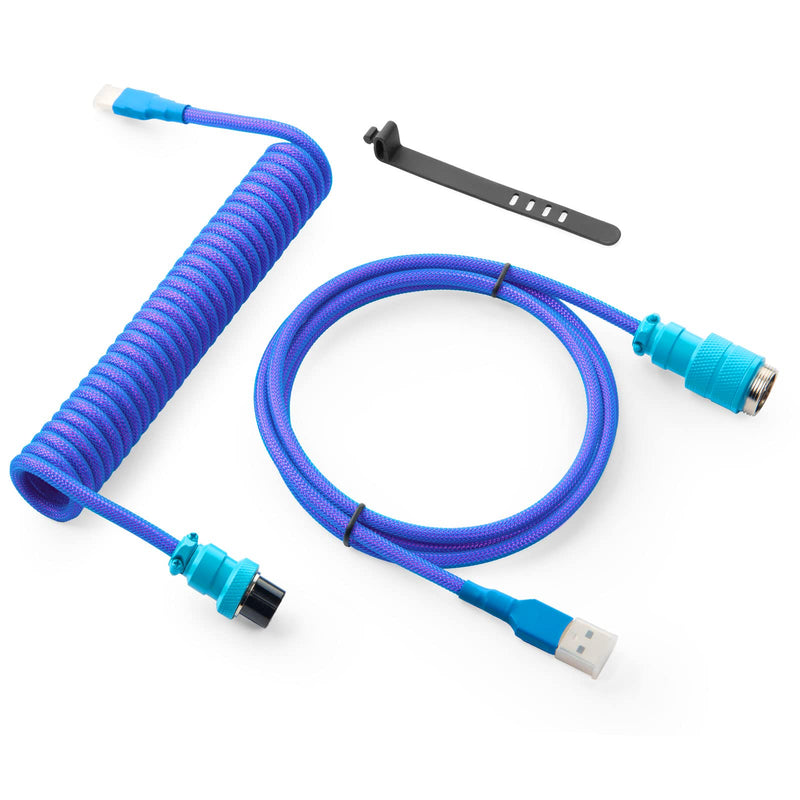 GunMjo Pro Custom Coiled USB C Cable for Gaming Keyboard, Double-Sleeved Mechanical Keyboard Cable with Detachable Metal Aviator, 1.5M USB-C to USB-A, Nebula Color