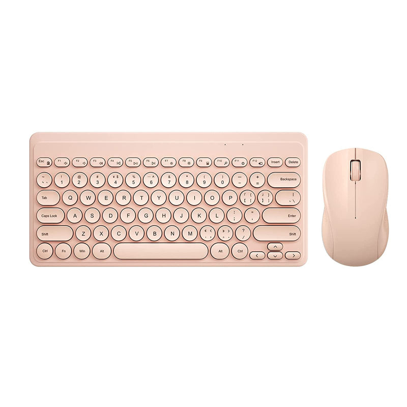 Compact Keyboard MouseCombo,JieruiDeng 79-Key Retro Mini Cute Computer Keyboard 2.4G USB Wireless and Silent Mice Set for Laptop Desktop PC iPad (Pink) Pink