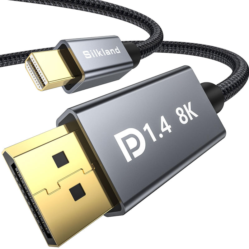 [AUSTRALIA] - Silkland 8K Mini DisplayPort to DisplayPort 1.4 Cable, [8K@60Hz, 4K@144Hz, 2K@240Hz] 32.4Gbps Bi-Directional, HDR, G-Sync, Mini DP [Thunderbolt 2 Compatible] for Gaming Laptop, MacBook, Monitor,6.6FT 6.6 Feet Dark Grey 