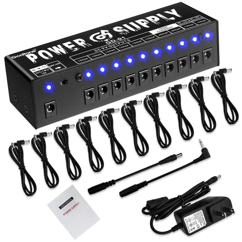 Godtoen GD-01 Guitar Power Supply 10 Isolated DC Output for 9V/12V/18V Effect Pedal US GD-01