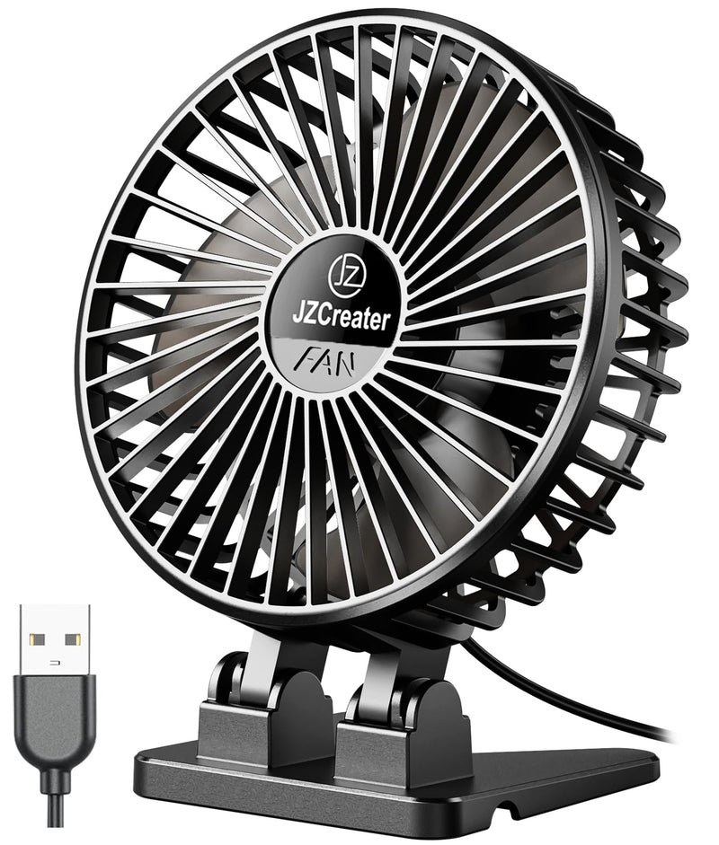 JZCreater USB Desk Fan, Mini Fan Portable, 3 Speeds Desktop Table Cooling Fan, Plug in Power Fan, Rotation Strong Wind, Quiet Personal Small Fan for Home Desktop Office Travel Bedroom, Black Black