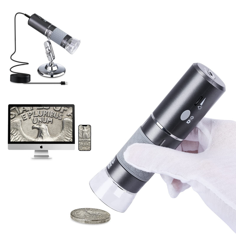 HD 4K 3840x2160P WiFi Digital Microscope Camera for iPhone Android Phone and Windows Mac PC, Wireless Handheld Microscope with Stand for Adults and Kids