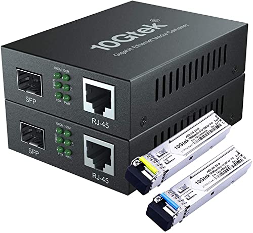 10Gtek a Pair of Gigabit Ethernet Bidi Media Converter, SingleMode Single LC Fiber to Ethernet RJ45 Converter for 10/100/1000Base-Tx to 1000Base-LX, UL Certified, up to 3-km Standard Size Kit #9: SFP 3km x1