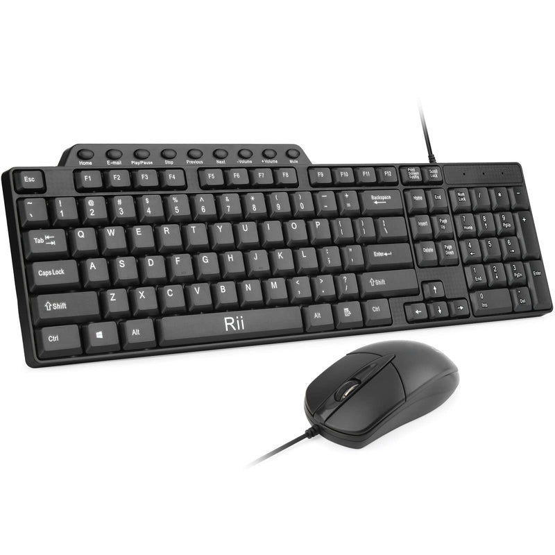 Basic Keyboard and Mouse,Rii RK203 Ultra Full Size Slim USB Basic Wired Mouse and Keyboard Combo Set with Number Pad for Computer,Laptop,PC,Notebook,Windows and School Work(1 Pack) 1 PACK