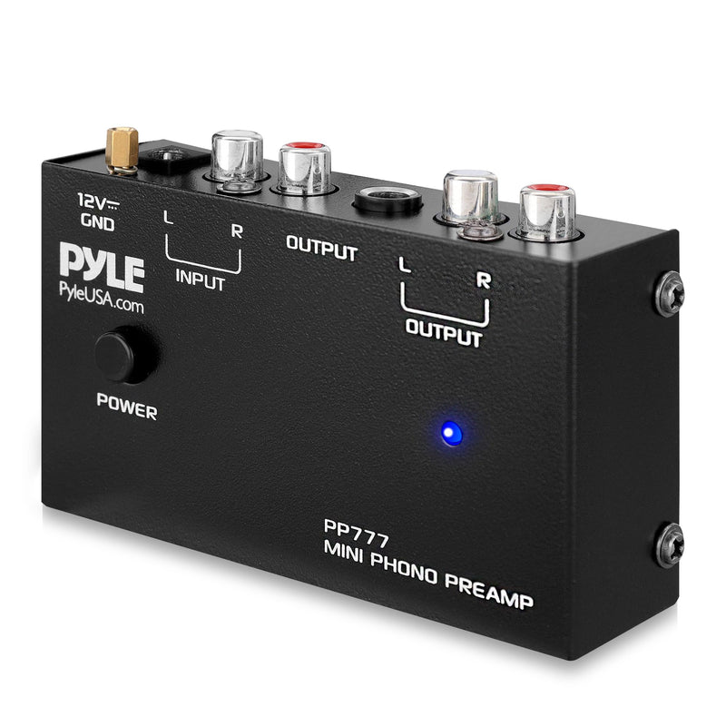 Pyle PP777 Phono Turntable Preamp Mini Electronic Audio Stereo Phonograph Preamplifier Input, RCA Output & Low Noise Operation Powered by 12 Volt DC Adapter Upgraded Model