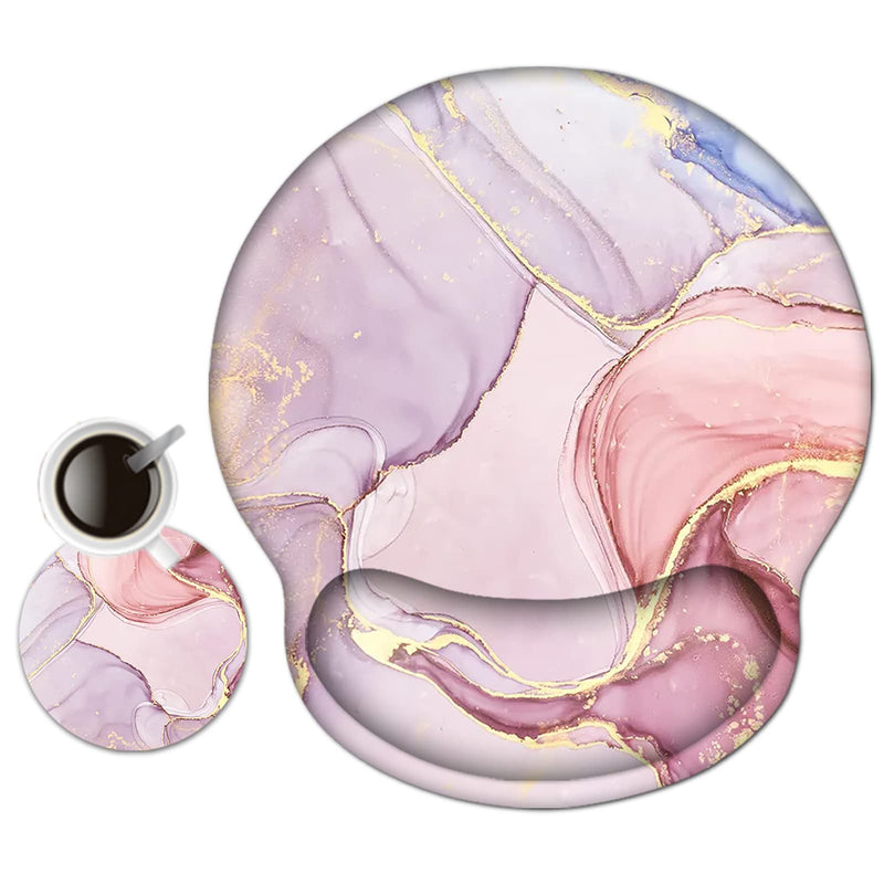 AIMSA Ergonomic Mouse Pad with Wrist Rest Support Gel Memory, Non-Slip PU Base Wrist Rest Pad for Home, Office, Work, Game, Easy Typing, Pain Relief, Comfortable, Durable, Pink Purple Marble