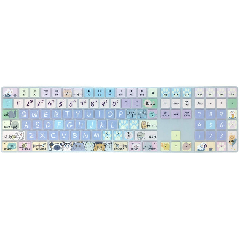 WSLUCKO Silicone Keyboard Cover Skin for 2017/2018 Apple iMac Wireless Magic Keyboard with Numeric Keypad (Model:MQ052LL/A A1843), US Layout, Cute Cat