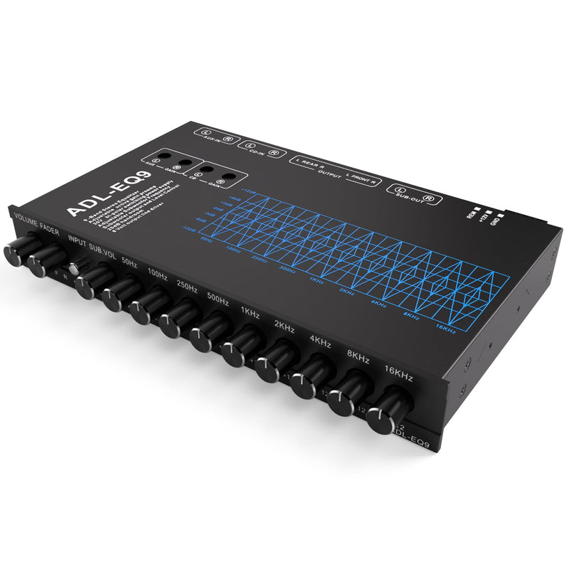 Facmogu 9-Band Car Audio Equalizer, Graphic EQ with 8V RMS Line Driver | Front/Rear/Sub RCA Output | AUX/CD Input | Subwoofer Frequency Control for Car Stereo, Boat, RV & Half-DIN Audio Systems