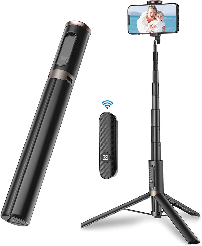 TONEOF 60" Cell Phone Selfie Stick Tripod,Smartphone Tripod Stand All-in-1 with Integrated Wireless Remote,Portable,Lightweight,Extendable Phone Tripod for 4''-7'' iPhone and Android (Black) Black