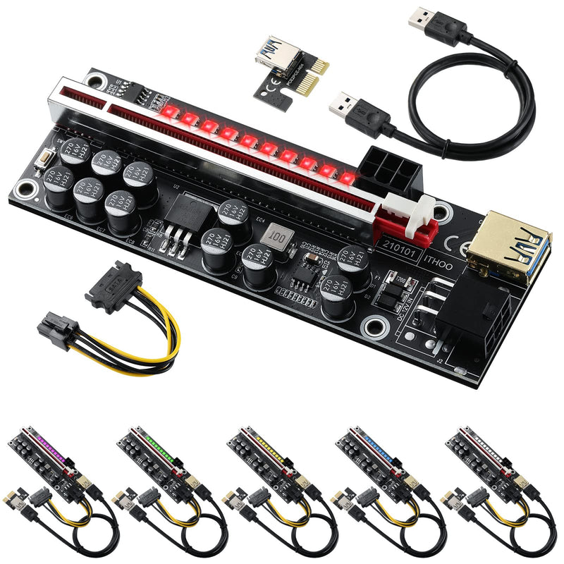 MZHOU 6 Pack 11 Capacitors PCI-E 1X to 16X VER014PRO Riser Card with PCI-E 1X Plug-in Adapter Card for Bitcoin Crypto Mining Ethereum Mining （6 Pack） Black-V014PRO
