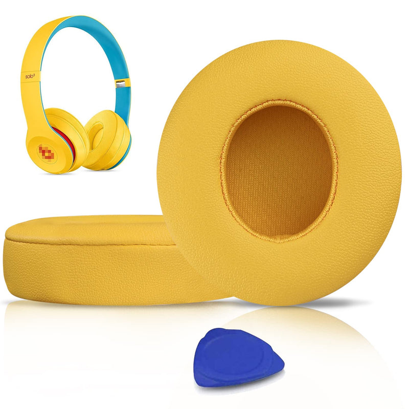 [AUSTRALIA] - SoloWIT Earpads Cushions Replacement for Beats Solo 2 & Solo 3 Wireless On-Ear Headphones, Ear Pads with Soft Protein Leather, Added Thickness - (Yellow) Yellow 