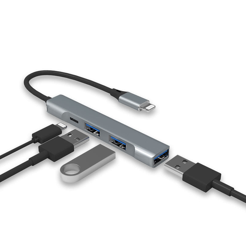 Lightning to USB Hub [Apple MFi Certified] 4-in-1 USB OTG Hub with 3 USB 3.0 Port and Fast Charging Port for iPhone/iPad Compatible with USB Microphones/USB Flash Drive/Keyboard/Mouse/USB Sound Card