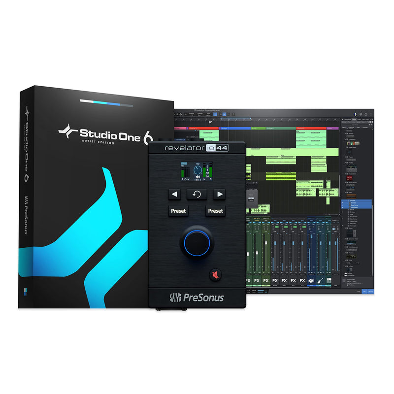 PreSonus Revelator io44 USB-C Audio Interface for music production and streaming with built-in mixer and easy-to-use effects presets plus Studio One DAW Recording Software Revelator io44 USB-C Interface