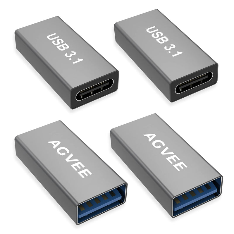 AGVEE [4 Pack] USB-A 3.0 Female to USB-C Female Adapter, USB Type-C 3.1 Gen-1 Converter Coupler Extension Extender for MacBook Pro/Air, iPad Pro 2020 2018 Air 4, Samsung S20 S10 Note 20 10, Gray