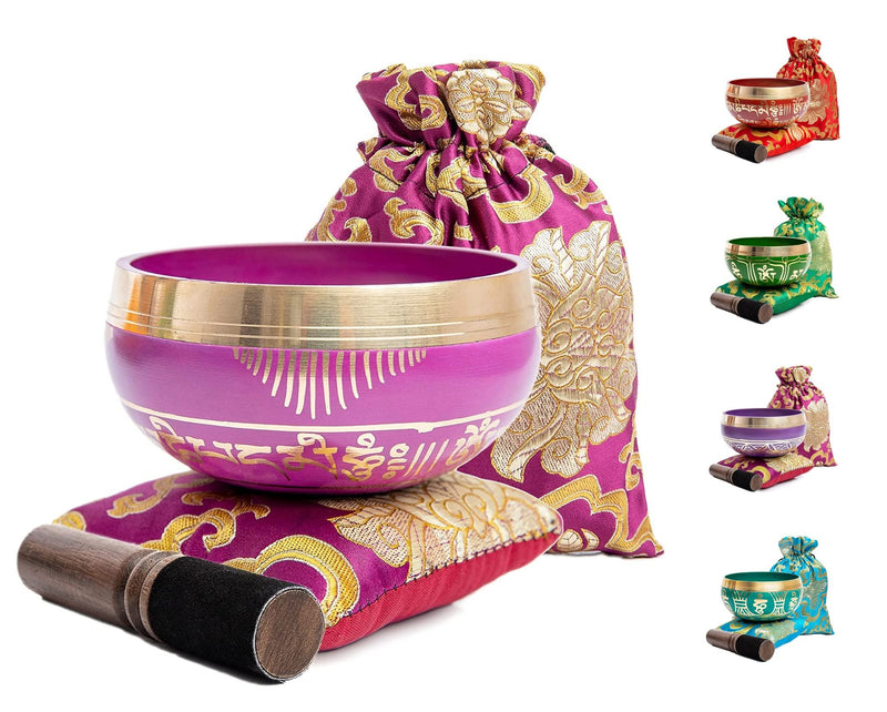 Tibetan Singing Bowl Set - Easy To Play for Beginners - Authentic Handcrafted Mindfulness Meditation Holistic Sound 7 Chakra Healing Gift by Himalayan Bazaar (Orchid) Orchid Pink
