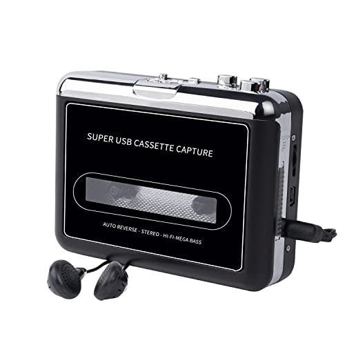 [AUSTRALIA] - PETELLA Portable Cassette Player USB Cassette Tape Player Captures Mp3 Audio Music, Cassette to Mp3 Converter Compatible with Laptops and Personal Computers Black-1 