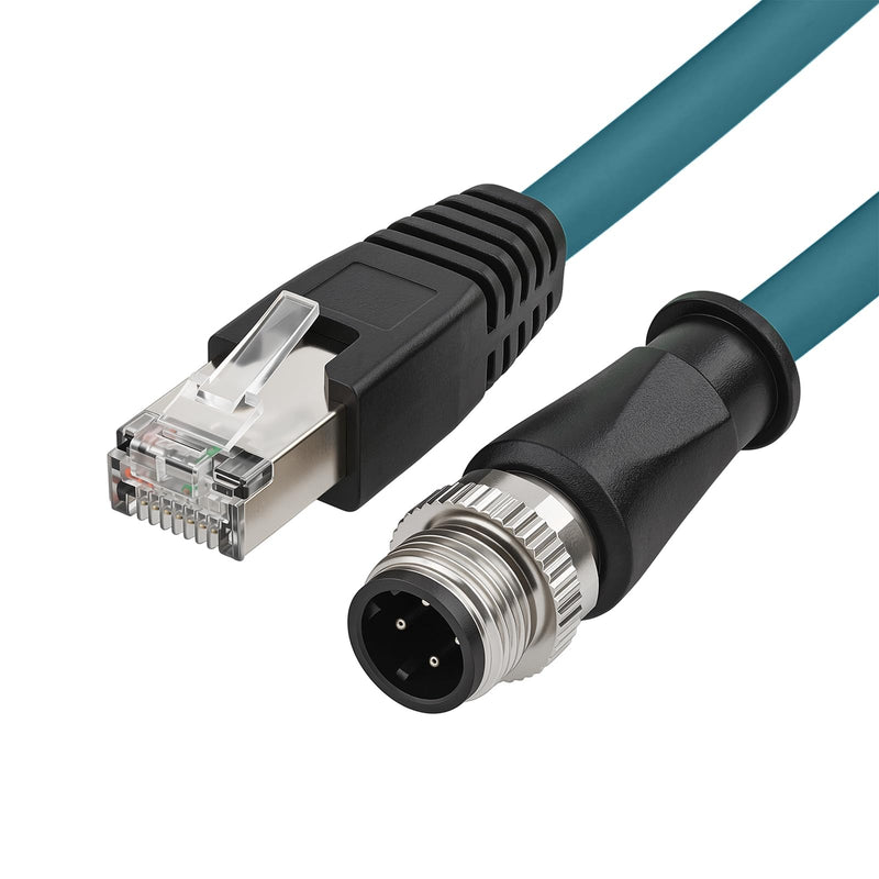 M12 D-Code 4-Pin Male to RJ45 Industrial Ethernet Cable, 5M (16.4ft), 24AWG CAT5e SFTP Shielded PVC, IP67 Waterproof, for Profinet, EtherCAT, Siemens PLC & Robotics Automation