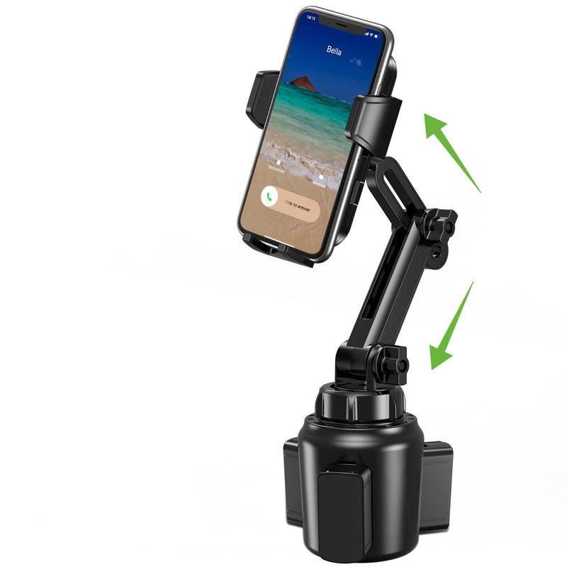 Cup Phone Holder for Car, No Shaking Car Phone Mount with Expandable Base | Adjustable Height 8"-10.8", 360° Rotation, Fits 2.6"-4.0" Cup Holders for iPhone 17 Pro Max to iPhone 11, Samsung, Google