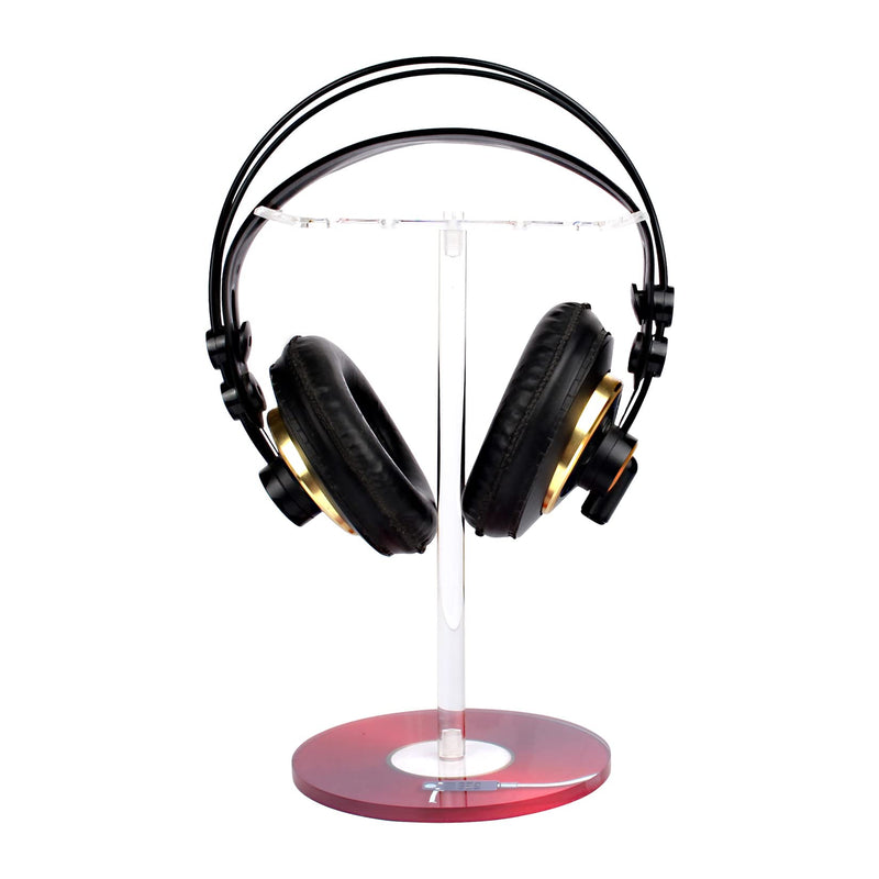Acrylic Headphone Stand Headset Holder,Transparent Desktop Gaming Headset Stand Hanger Rack for Desk with 2 Earphone Hangers(Red Record/LP) Red Record/LP