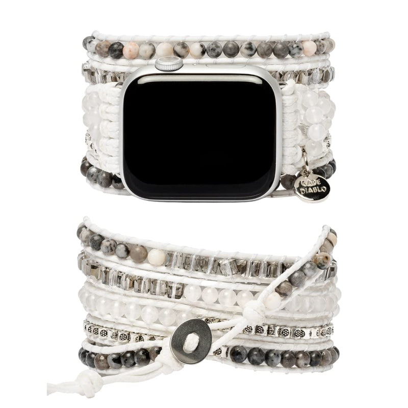 Cape Diablo White Labradorite Smart Watch Strap - Genuine Energy Crystal Band - Boho, Beaded, Adjustable, Healing, Anti-Anxiety Chakra Stone Watch Bracelet - Apple Models 4, 5, 6, 7, 8, SE - 38mm-45mm