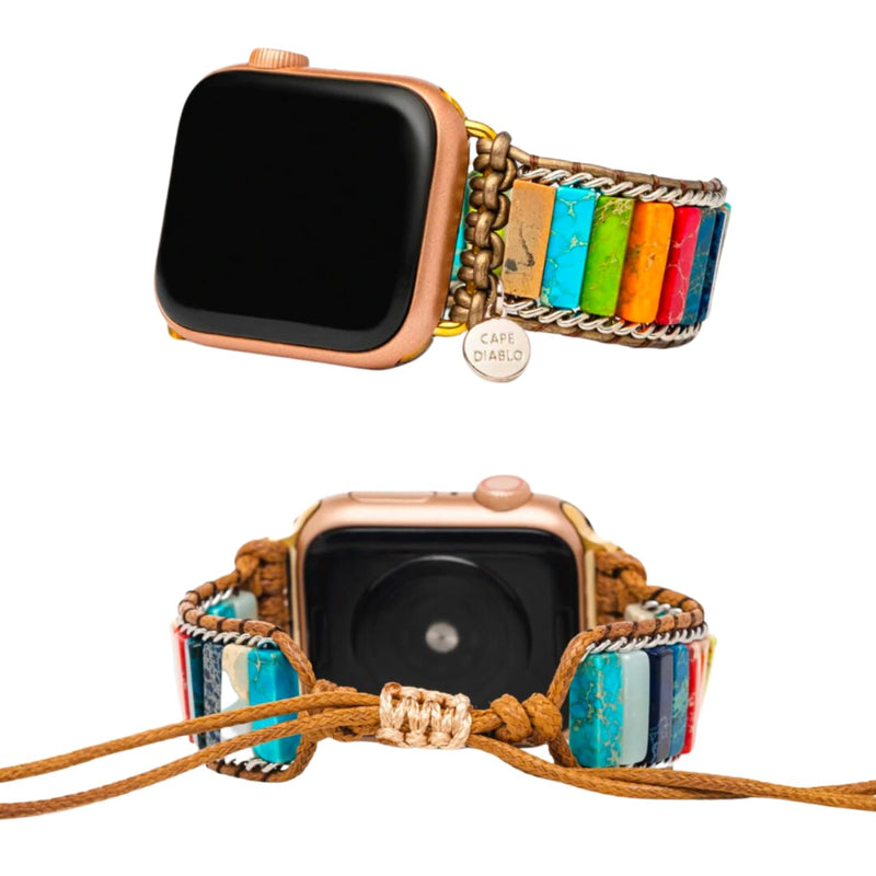Cape Diablo Smart Watch Strap - Genuine Energy Crystal Band - Healing & Balancing, Crystal Chakra Stone, Beaded Watch Bracelet - for Apple Models 4, 5, 6, 7, 8, 9, SE - 38mm-45mm Chakra Energy