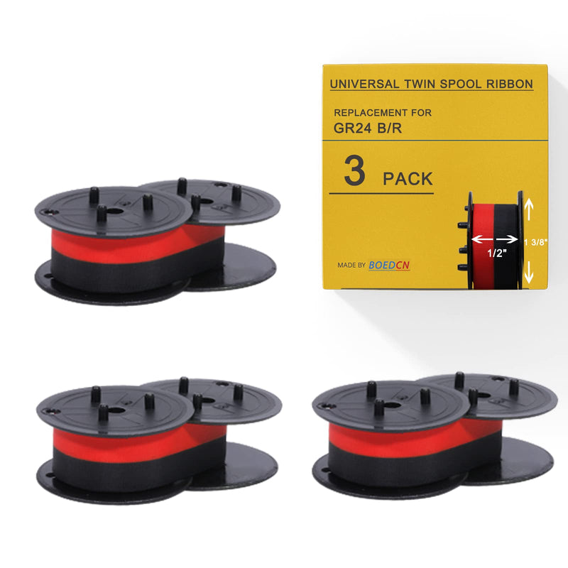 3 Pack Replacement for Porelon 11216 Universal Twin Spool Calculator Ribbon Universal GR24br Compatible with Sharp el-1197piii Nukote BR80c Casio fr-2650tm Adding Machine Ribbons Universal (Black/Red) 3-Pack