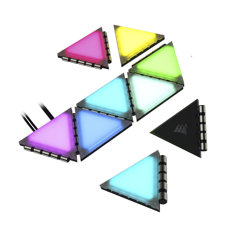 Corsair iCUE LC100 Case Accent Lighting Panels - Mini Triangle - 9X Tile Starter Kit (81 RGB LEDs with Light Diffusion, Simple Magnetic Attachment, iCUE Lighting Node PRO Included)