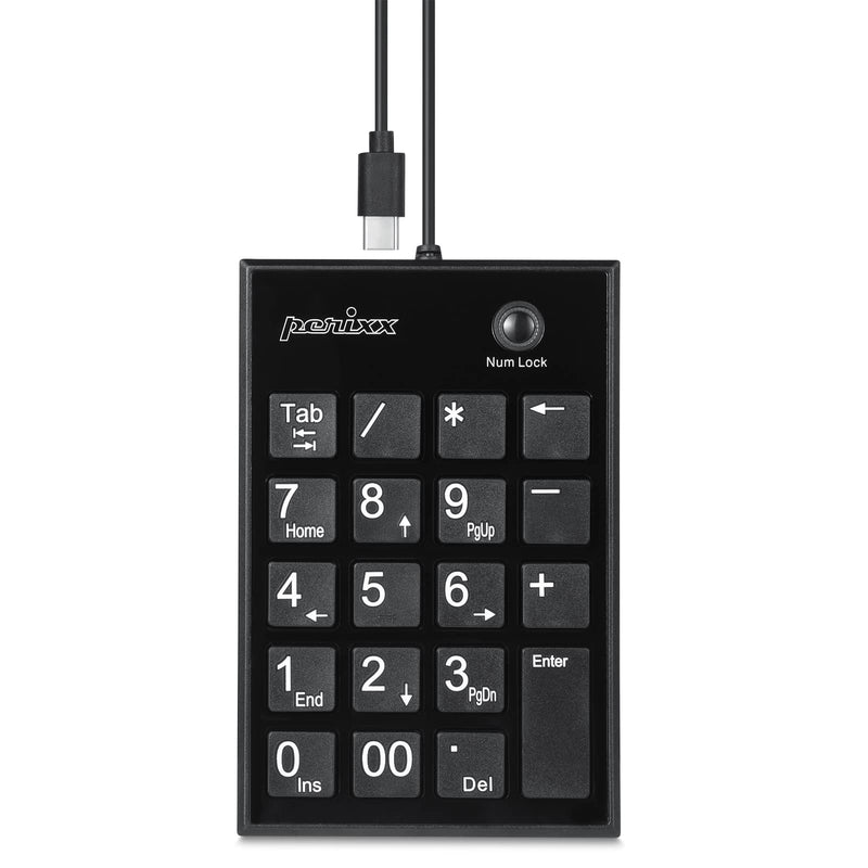 Perixx PERIPAD-202C Wired USB-C Slim Numeric Keypad - Scissor Keys with 2 USB-A Hubs and Tab Key - Compatible for Tablet, Laptop, & Desktop - Black USB type C with 2 Hubs