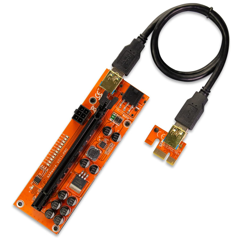 AAAwave PCIE Riser VER 011 PRO 1x to 16x Graphic Extension for GPU Mining 60cm USB 3.0 Cable, 10 Solid Capacitors, 12 Led Lights, 2X 6PIN and 2 Power Options (Pack of 1) Pack of 1
