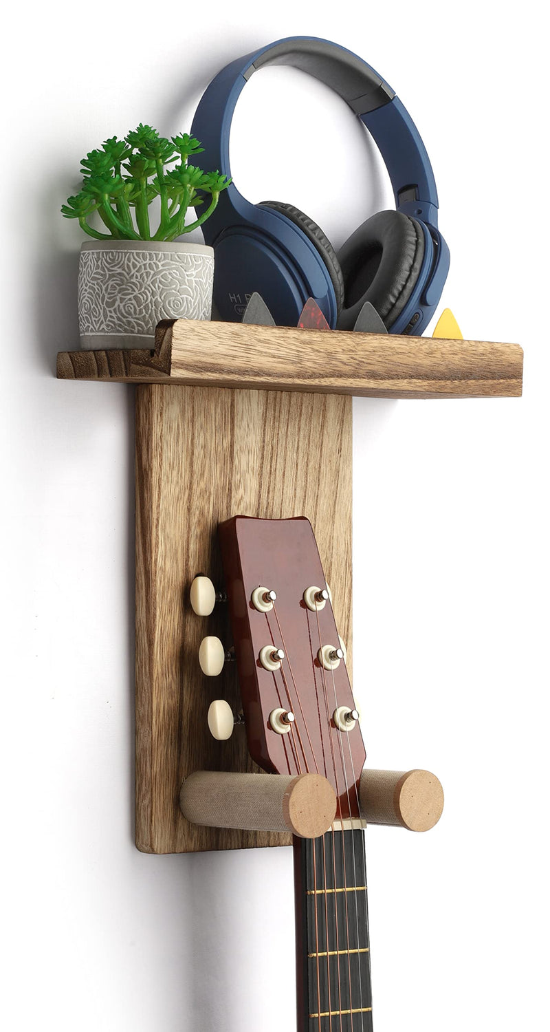 [AUSTRALIA] - Keebofly Guitar Wall Mount Hanger with Rustic Wood Shelf- Single Pack, Wall Hook Rack for Acoustic/Electric Guitars, Bass & Ukulele, (Brown,Patented) 1 Single Pack_Brown 