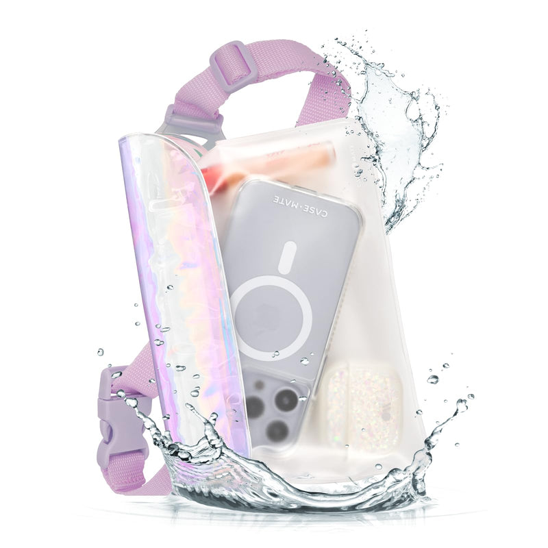 Case-Mate - IP68 Waterproof Fanny Pack/Bag with Triple Seal Protection, Adjustable Strap - Waterproof Phone Pouch/Case for iPhone 15 Pro Max/ 14 Pro Max/ 13 Pro Max/ Pixel 8 - Soap Bubble Iridescent Clear