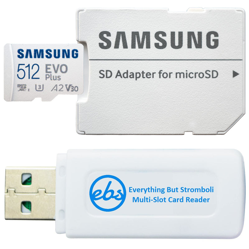 Samsung Evo Plus 512GB Micro SDXC Memory Card Class 10 A2 UHS-I U3 Works with Android Phones - Galaxy A51, A50, A40, A30 (MB-MC512KA) Bundle with (1) Everything But Stromboli MicroSD & SD Card Reader