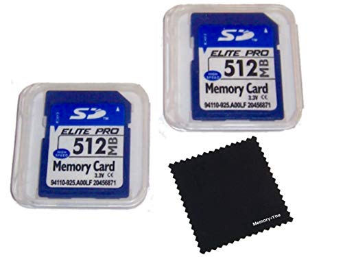 Elite Memory 2 Pack 512mb Memory Cards Compatible with 512 MB SD Cards, 2 Pack Memory Cards and Cases w/Built to Last! Microfiber Cloth, Compatible with All SD Devices