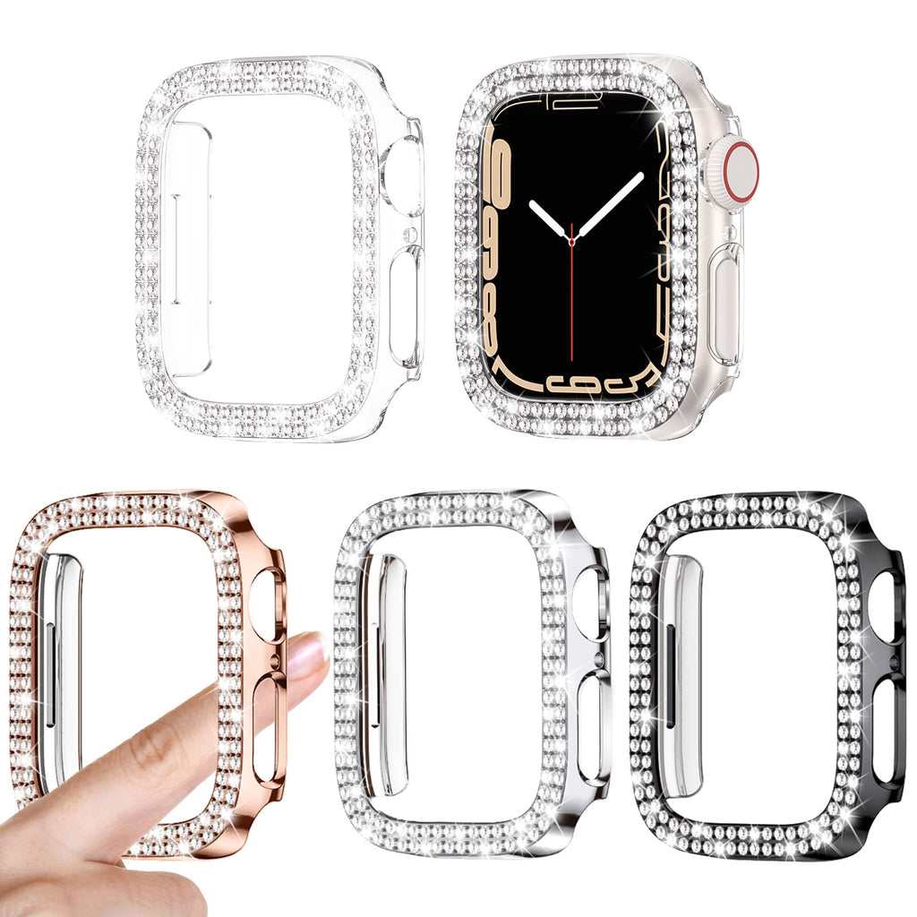 4 Pack Goton for Apple Watch Series 6 5 4 SE 40mm Bumper Bling Case, Women Glitter Diamond Rhinestone Protector Cover for iWatch Accessories 40mm Clear Silver Black Rose Gold Clear+Silver+Black+Rose Gold(No Glass)