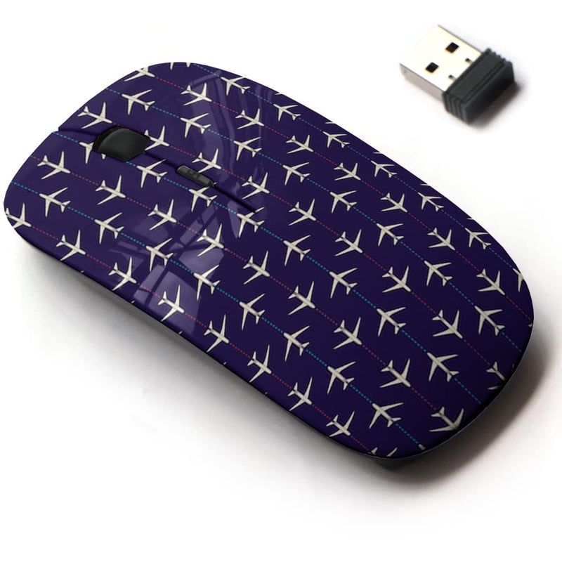 2.4G Wireless Mouse with Cute Pattern Design for All Laptops and Desktops with Nano Receiver - Airplanes