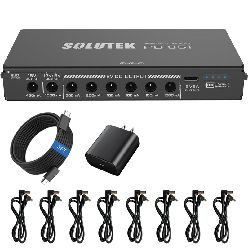 [AUSTRALIA] - Rechargeable Guitar Pedal Power Supply | 12800 High-Current 2000mA 9V 12V 18V 5V for Pedal Board and More Devices | Compact Convenient Quiet Powerful Model PB-051 