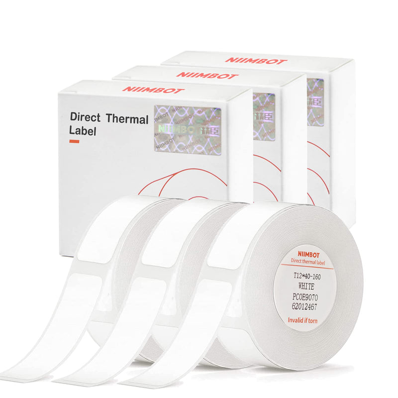 [AUSTRALIA] - NIIMBOT Label Tape of Model D11/D110/D101 Printer, (3 Rolls, 0.47"×1.57"/12×40mm) Adapted Label Printing Paper, Office & Home Labeling Tape Replacement (White) 