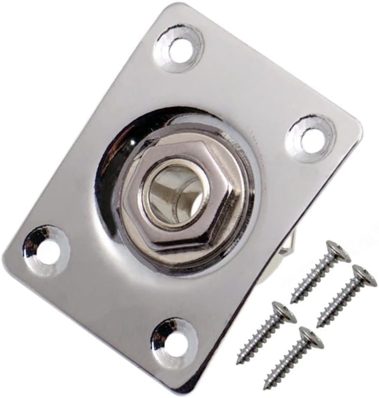 Square Metal 1/4 Output Jack Plate Input Jack Socket for Electric Guitar Bass (Chrome) Chrome