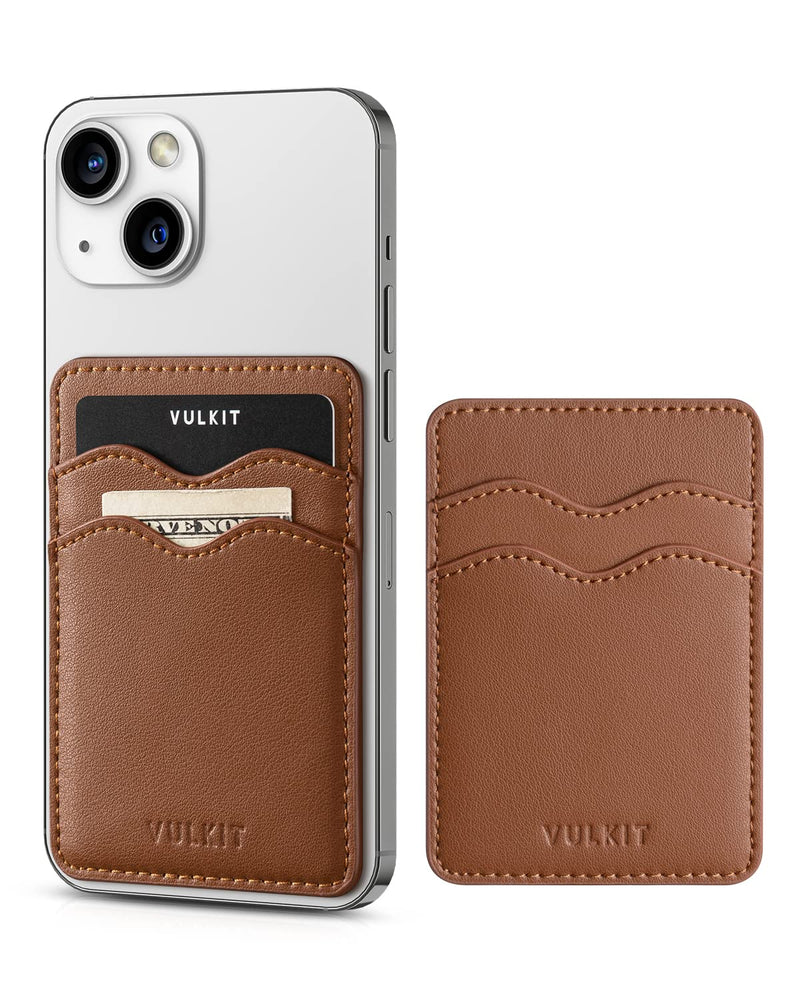 VULKIT Phone Card Holder Slim Leather Adhesive Pocket RFID Blocking Credit Card Sleeves Sticker for Back of Smartphone(Brown) Brown