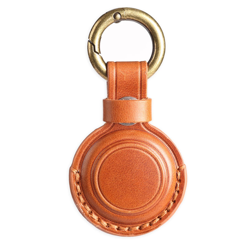 [AUSTRALIA] - Genuine Leather Airtag Holder Suitable for Apple Airtag Keychain Leather, Small Air Tag Holder with Key Rings, Protective Airtag Case Cover Accessories - Brown V1.0 