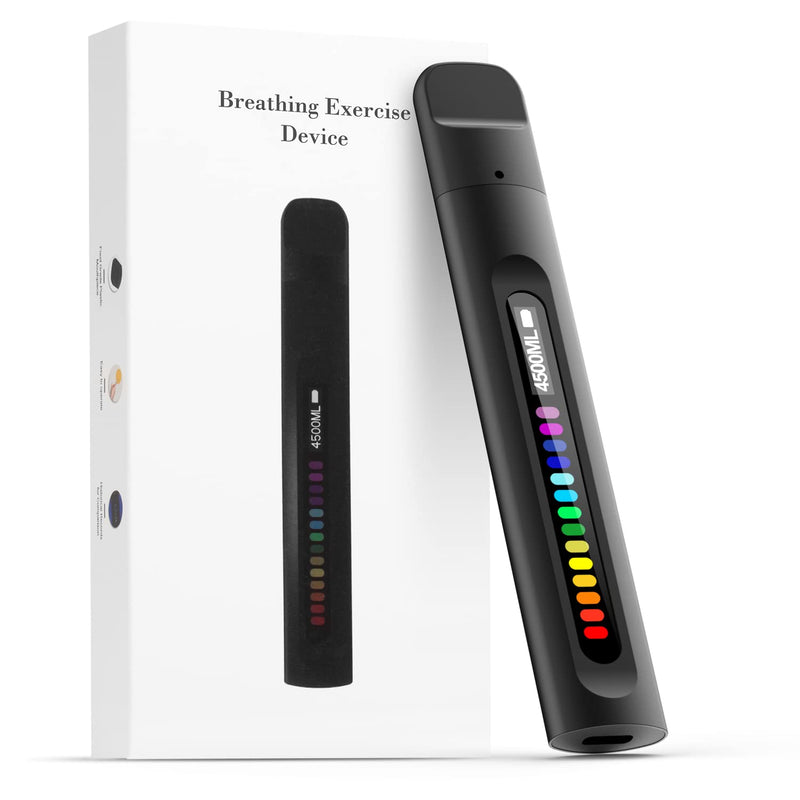 Breathing Trainer with Display | Portable, Rechargeable, Detachable Mouthpieces, Compact Handheld Design Black