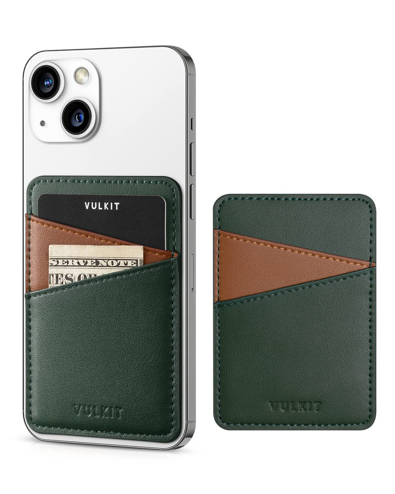 VULKIT Phone Card Holder Wallet Leather Adhesive Pocket RFID Blocking Credit Card Sleeves Stick Back of Phone Smartphones Green