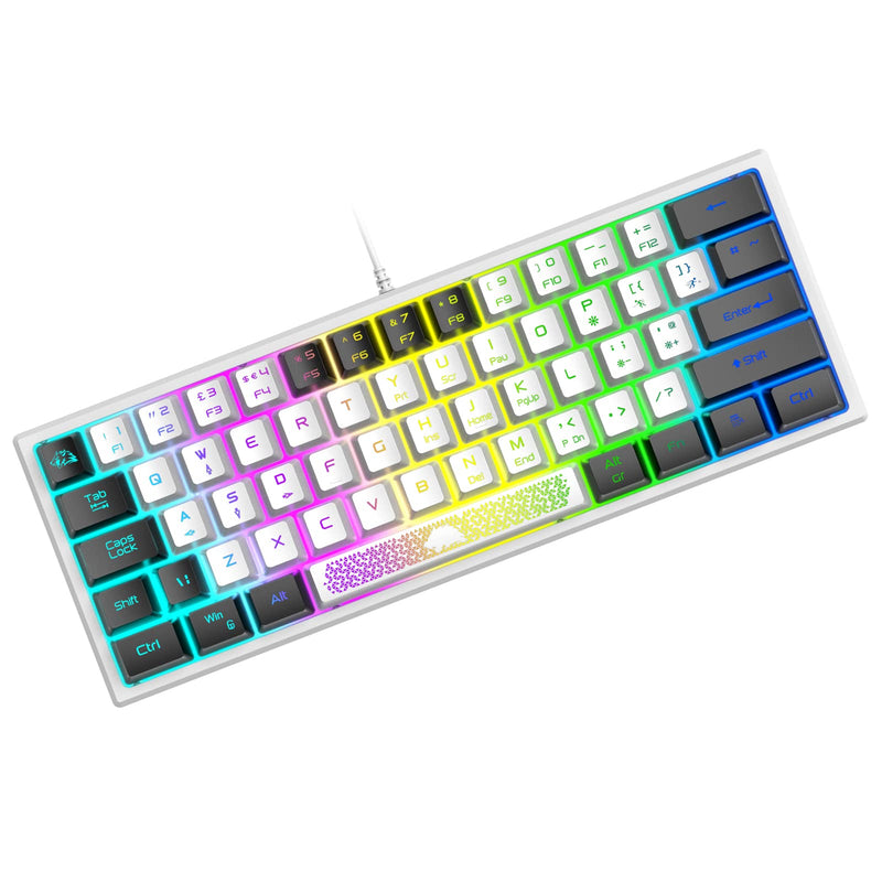 ZIYOU LANG K61 60% Gaming Keyboard Mini Portable with Rainbow RGB Backlit Compact Ergonomic 62Key Layout Anti-ghosting Mechanical Waterproof Wired for PC Mac Windows Gamer Laptop Typists(White+Black) White+Black