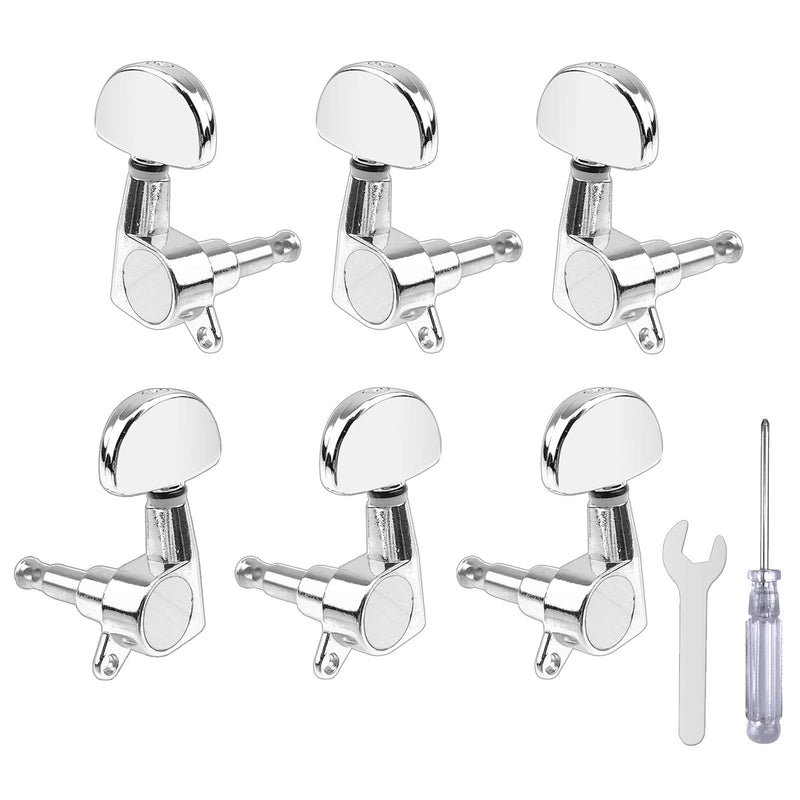 6 Pieces Guitar String Tuning Pegs, Guitar Machine Heads Knobs for Electric or Acoustic Guitar with Tools (3 Left + 3 Right) (Silver) Silver
