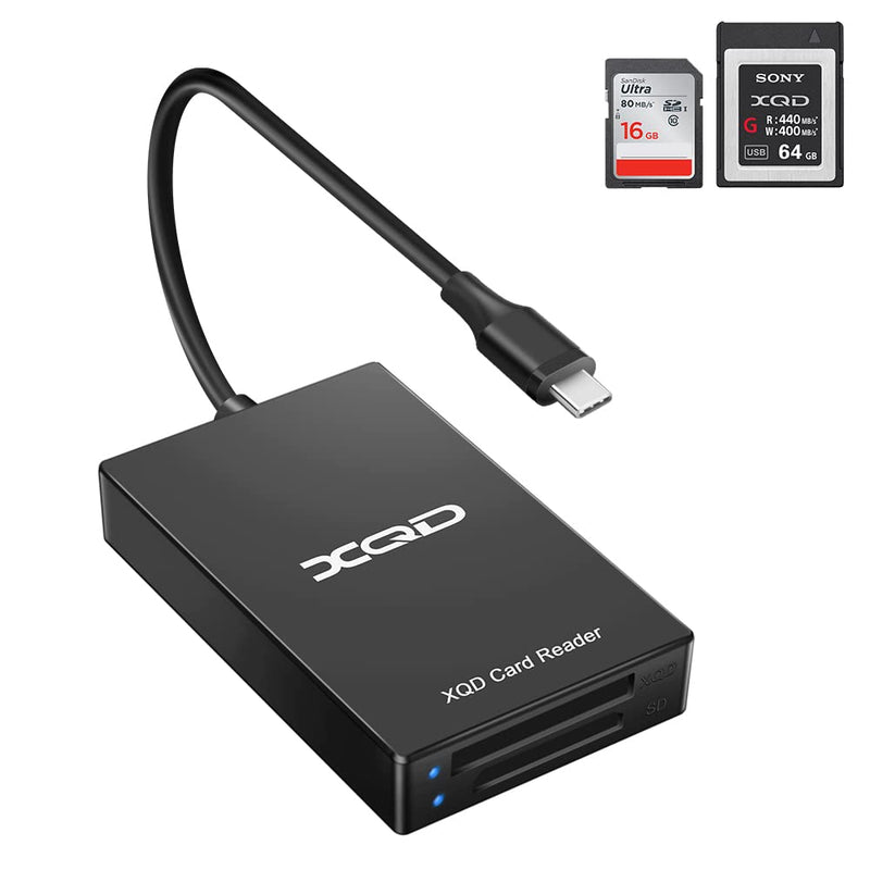 XQD Card Reader, USB C XQD SD Card Reader Sony XQD Reader 2 in 1 Memory Card Reader 5Gpbs Super Speed Compatible with Sony G/M Series, Lexar 2933x/1400x USB Mark XQD Card, SD/SDHC Card for Wins/Mac Black-C