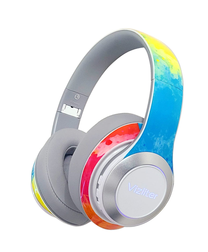 Vizliter Bluetooth Headphones, TWS Deep Bass Wireless Over-Ear Headset 5.0 with Built-in Mic LED Lights, Noise Cancelling Audio Earphones (Prismatic) Prismatic